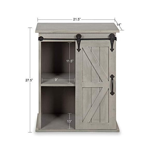 Kate and Laurel Cates 14" Gray Wooden Freestanding Storage Cabinet w/ Sliding Barn Door