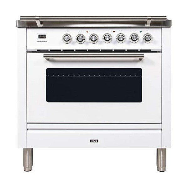 Ilve UPW90FDVGGB 36" White Freestanding Natural Gas Range w/ 3.5 cu. ft. Oven Capacity