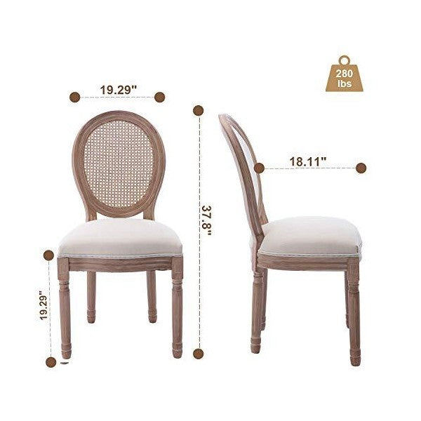 Recaceik 19" Beige Farmhouse Dining Chairs with Rattan Round Back - Set of 2