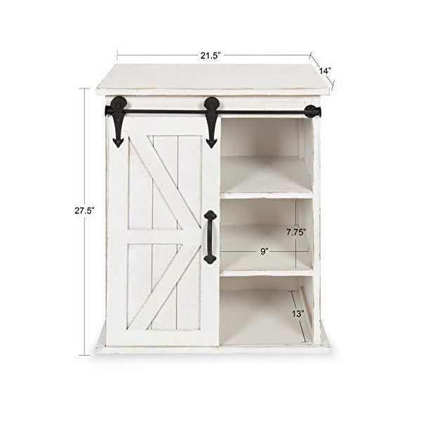 Kate and Laurel Cates 14" White Wooden Freestanding Storage Cabinet w/ Sliding Barn Door
