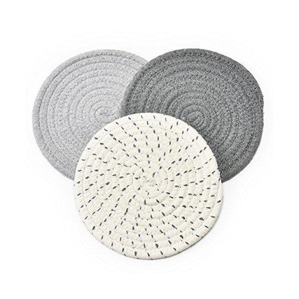 Jennice House 7" Gray Cotton Thread Weave Hot Pot Holders - Set of 3