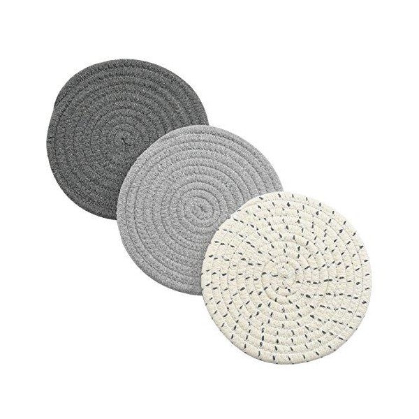 Jennice House 7" Gray Cotton Thread Weave Hot Pot Holders - Set of 3
