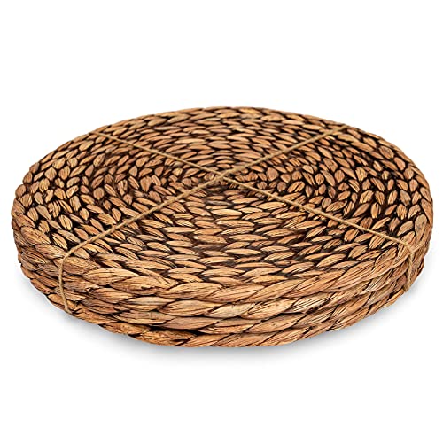 CENBOSS Beautiful Woven Placemats Round Placemats for Dining Table (Brown Wash, 13.5" Set of 4)