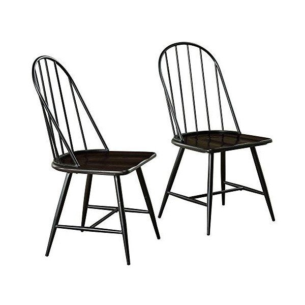TMS Windsor 20" Espresso Spindle Back Dining Chairs with Saddle Seat- Set of 2