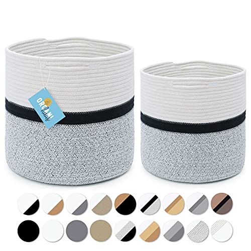 OrganiHaus 2-Pack Black Cotton Rope Planter Baskets for Indoor Plants | Storage Basket for Crafts, Toys and Towels | Woven Basket for Plants Decor | Indoor Plant Pots Cover (10 & 12 inch)