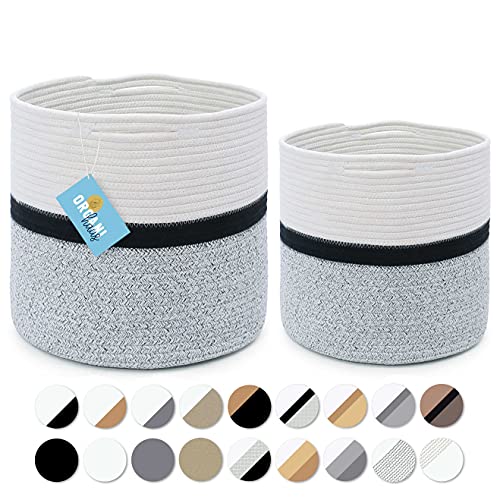 woven cotton rope plant basket OrganiHaus 2-Pack Black Cotton Rope Planter Baskets for Indoor Plants | Storage Basket for Crafts, Toys and Towels