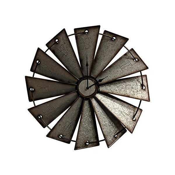 Gianna's Home 24" Rustic Farmhouse Country Metal Windmill Wall Clock
