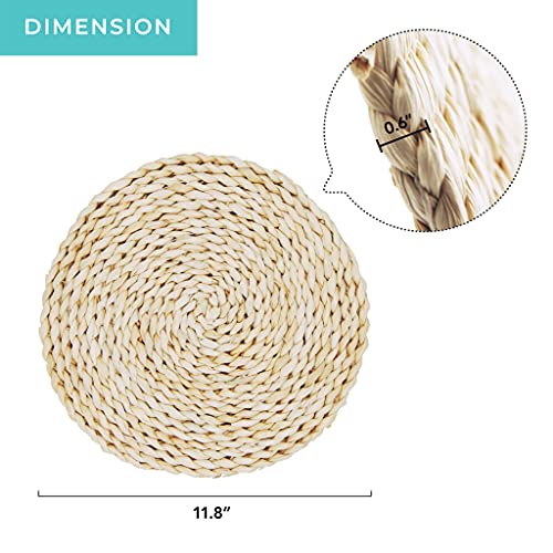 Handmade Woven Placemats Set of 6 - Natural Corn Husk Round Braided Placemats Weave Rattan Tablemats for Dining Table 11.8 Inch Kitchen Large Heat Resistant Mats Boho Home Decor