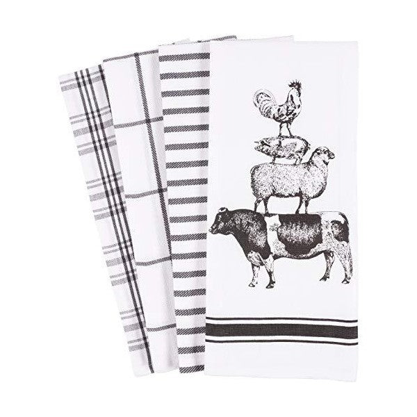 KAF Home 18" White Stacked Farm Animals Kitchen Dish Towel - Set of 4