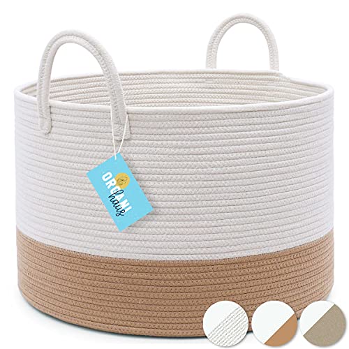 OrganiHaus Large Woven Baskets for Storage 15x18 | Cotton Rope Baskets for  Storage | Tall Blanket Basket for Living Room | Nursery Laundry Basket 