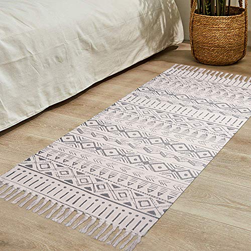 Pauwer Cotton Area Rug Set 2 Piece 4.2'x2'+3'x2' Hand Woven Cotton Rugs with Tassel Washable Cotton Throw Rugs Runner for Kitchen, Living Room, Bedroom