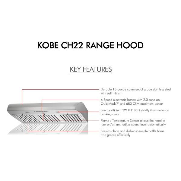 KOBE CH22 36" Stainless Steel Hands-Free Fully-Auto Under Cabinet Range Hood