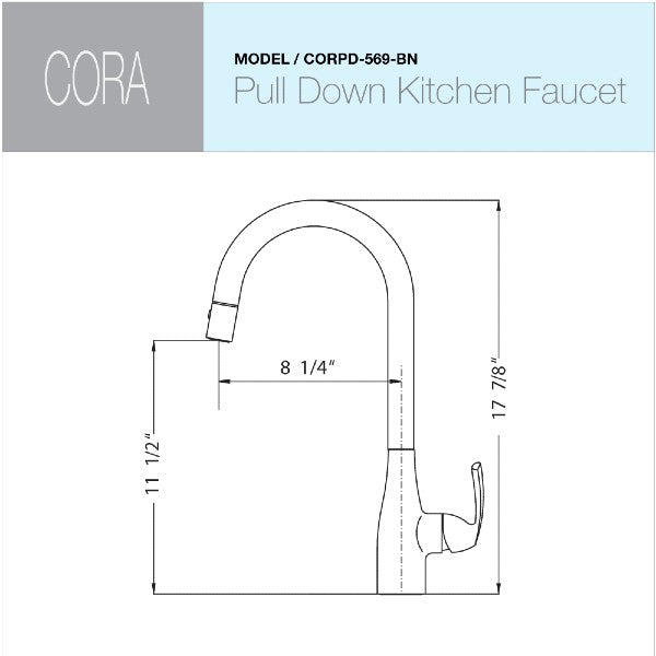 Houzer Cora CORPD-569-BN 17" Brushed Nickel Pull Down Kitchen Faucet