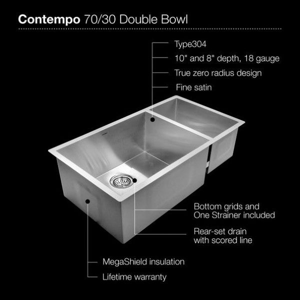 Houzer CTO-3370SR 33" Stainless Steel Double Bowl Undermount Kitchen Sink