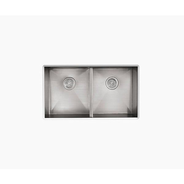 KOHLER Vault K-3820-4-NA 33" Stainless Steel Double Bowl Kitchen Sink w/ Four Faucet Holes