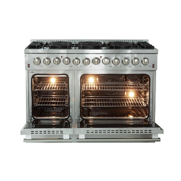 Forno Galiano 48" Stainless Steel Gold Professional Freestanding Dual Fuel Range