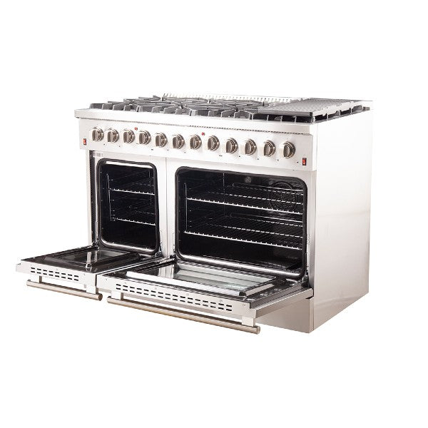 Forno Galiano 48" Stainless Steel Gold Professional Freestanding Dual Fuel Range