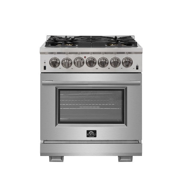 Forno Capriasca 30" Stainless Steel Professional Freestanding Dual Fuel Range