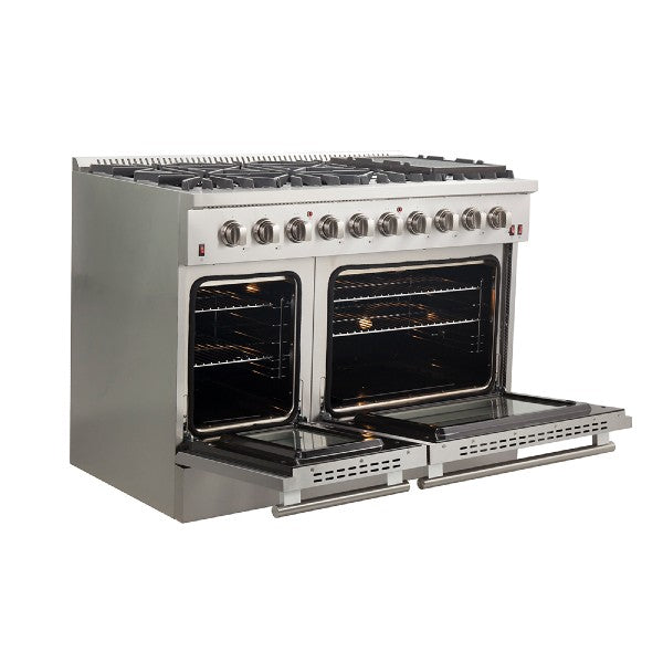 Forno Galiano 48" Stainless Steel Gold Professional Freestanding Gas Range w/ 8 Burners