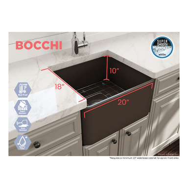 Bocchi Classico 20" Brown Fireclay Single Bowl Farmhouse Sink w/ Grid - Annie & Oak
