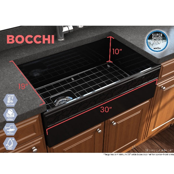 Bocchi Vigneto 30" Black Fireclay Single Bowl Farmhouse Sink W/ Grid - Annie & Oak