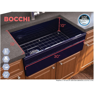 Bocchi Vigneto 30" Blue Fireclay Single Bowl Farmhouse Sink W/ Grid - Annie & Oak