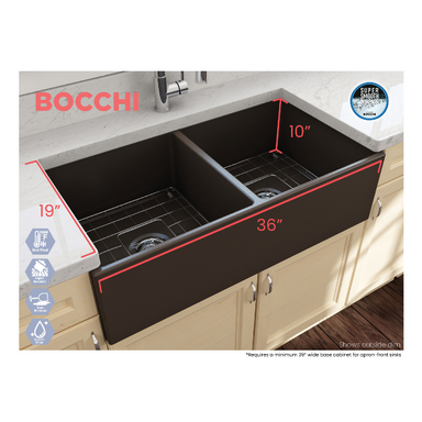 Bocchi Contempo 36D Brown Fireclay Double Farmhouse Sink With Free Grid - Annie & Oak