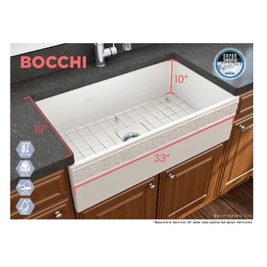 Bocchi Vigneto 33" Biscuit Fireclay Single Bowl Farmhouse Sink w/ Grid - Annie & Oak