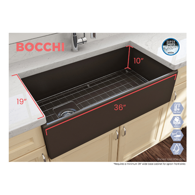 Bocchi Contempo 36 Brown Fireclay Farmhouse Sink Single Bowl With Free Grid - Annie & Oak