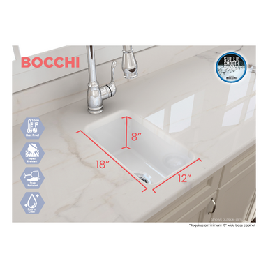 Bocchi Sotto 12" White Fireclay Single Bowl Undermount Prep Sink - Annie & Oak
