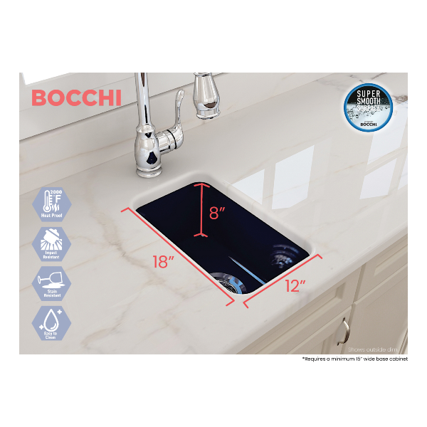 Bocchi Sotto 12" Blue Fireclay Single Bowl Undermount Prep Sink w/ Strainer - Annie & Oak
