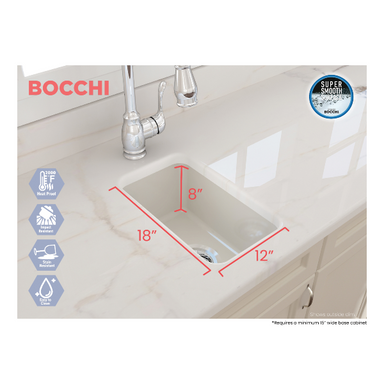 Bocchi Sotto 12" Biscuit Fireclay Single Bowl Undermount Prep Sink w/ Strainer - Annie & Oak