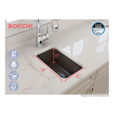 Bocchi Sotto 12" Brown Fireclay Single Bowl Undermount Prep Sink w/ Strainer - Annie & Oak