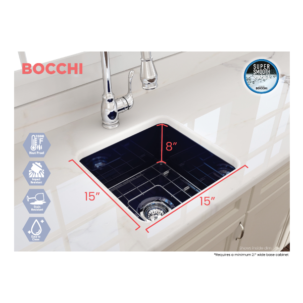 BOCCHI Sotto 18" Sapphire Blue Fireclay Undermount Bar Prep or Kitchen Sink