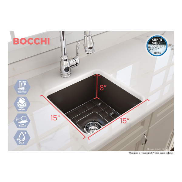 BOCCHI Sotto 18" Matte Brown Fireclay Undermount Bar Prep or Kitchen Sink