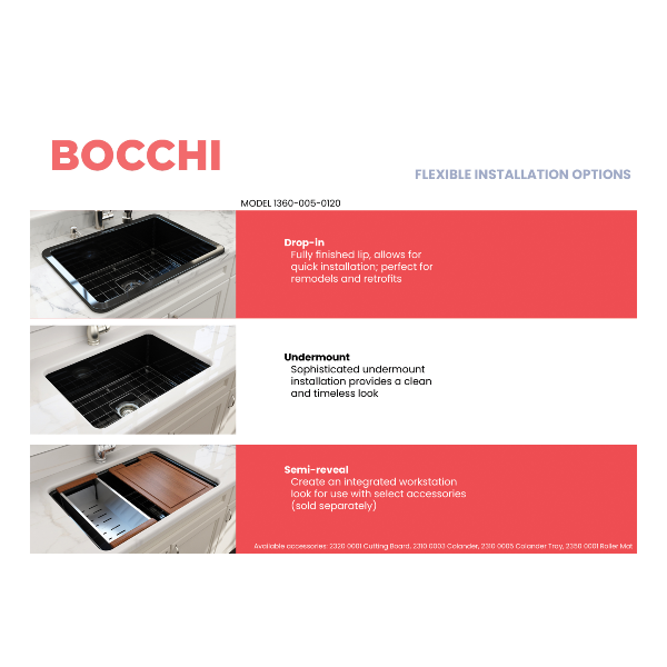BOCCHI Sotto 27 Black Fireclay Single Undermount Kitchen Sink  w/ Grid