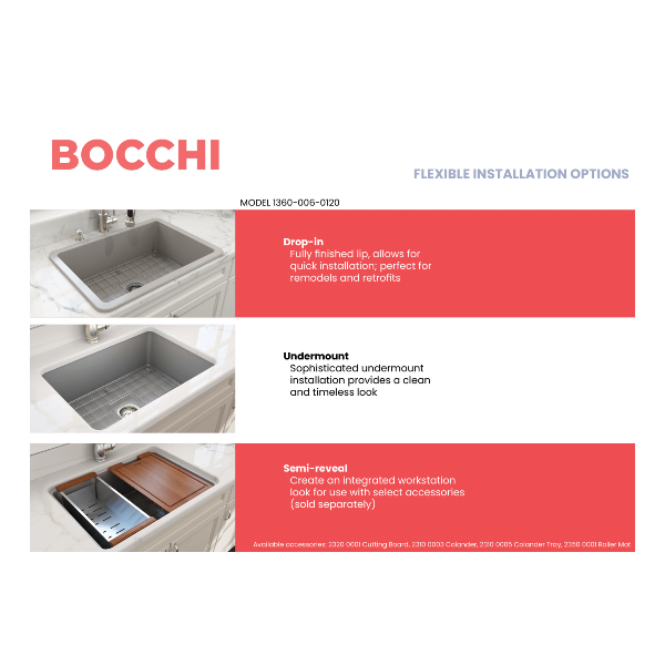 BOCCHI Sotto 27 Matte Gray Fireclay Single Undermount Kitchen Sink  w/ Grid