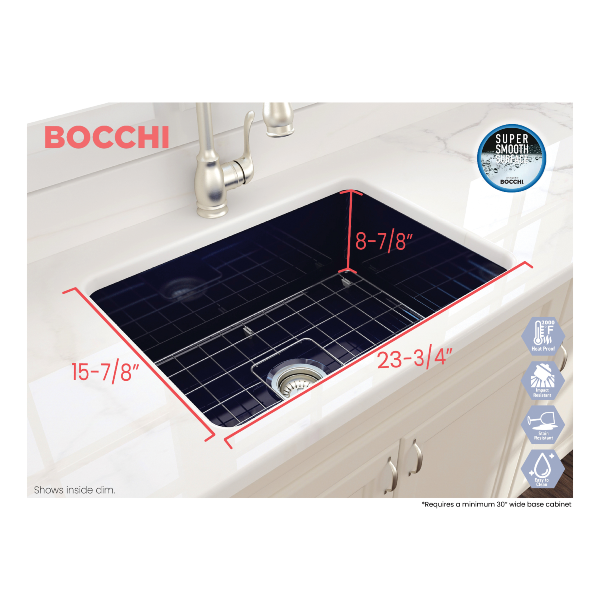 Bocchi Sotto 27 Blue Fireclay Single Undermount Kitchen Sink w/ Grid - Annie & Oak
