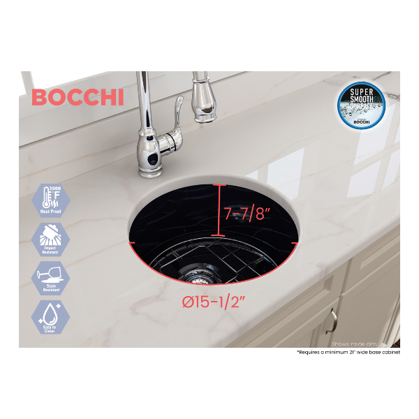 BOCCHI Sotto 18" Sapphire Blue Round Single Bowl Fireclay Undermount Prep Sink