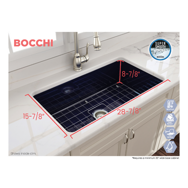 Bocchi Sotto 32 Blue Fireclay Single Bowl Undermount Kitchen Sink w/Grid - Annie & Oak