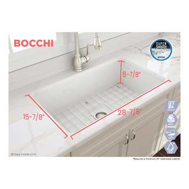 Bocchi Sotto 32 Biscuit Fireclay Single Bowl Undermount Kitchen Sink w/Grid - Annie & Oak