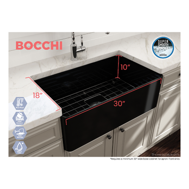 BOCCHI Aderci 30" Black Single Bowl Ultra-Slim Fireclay Farmhouse Sink Dimensions