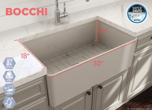 BOCCHI Aderci 30" Biscuit Single Bowl Ultra-Slim Fireclay Farmhouse Sink