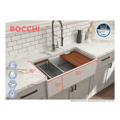 BOCCHI Contempo 33" Matte White Single Bowl Fireclay Farmhouse Sink w/ Integrated Work Station