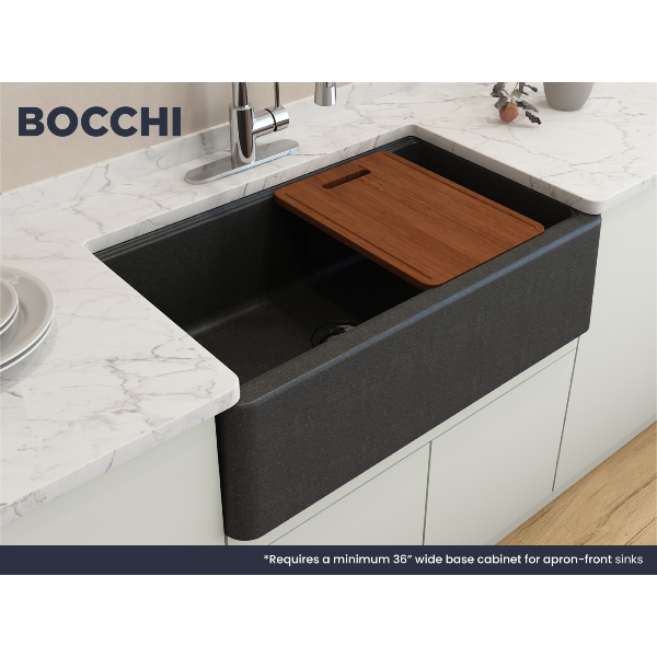 BOCCHI Arona 33" Metallic Black Single Bowl Reversible Farmhouse Granite Sink