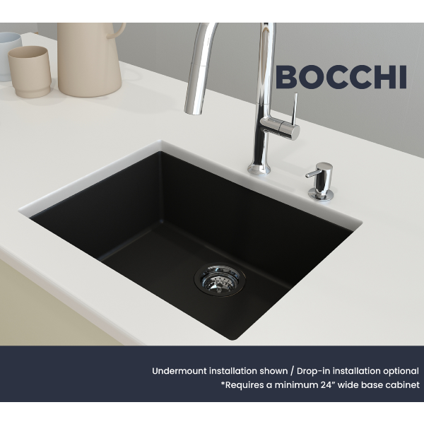 BOCCHI Campino Uno 24" Matte Black Single Bowl Granite Undermount Sink