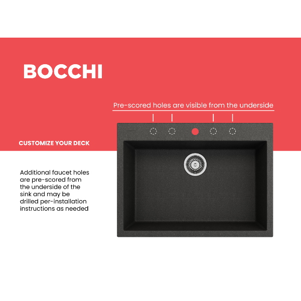 BOCCHI Campino Uno 27" Metallic Black Single Bowl Dual-Mount Granite Composite Sink