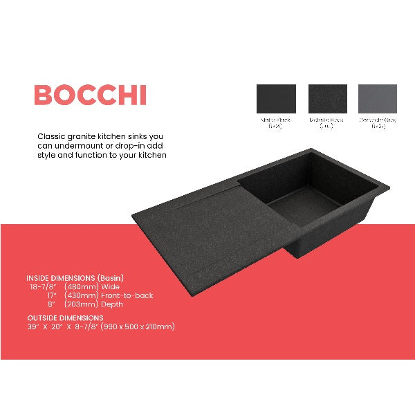 BOCCHI Levanzo 20" Metallic Black Single Bowl Dual-Mount Granite Composite Sink