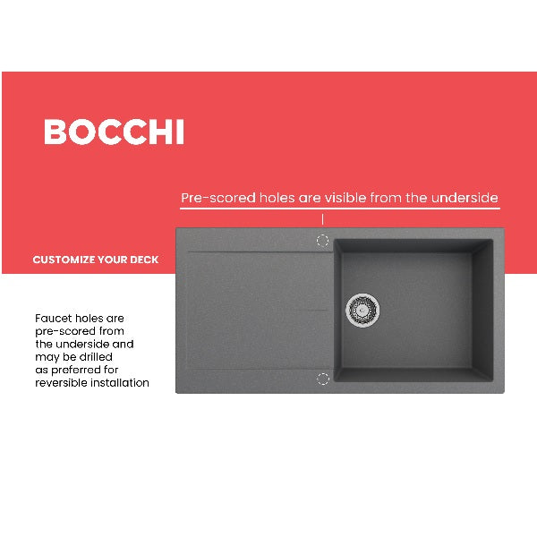 BOCCHI Levanzo 20" Concrete Gray Single Bowl Dual-Mount Granite Composite Sink