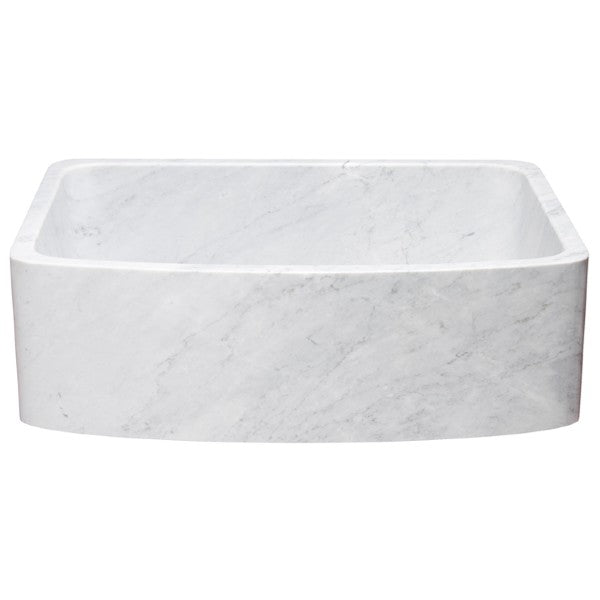 Allstone KFCF302210SB 30" Carrara White Curved Single Bowl Stone Farmhouse Sink